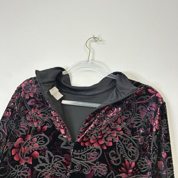 Chicos Velvet Burnout Top Womens Size 2 US Large Black Floral Mock Neck - Picture 9 of 9
